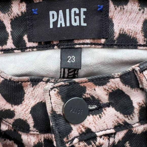 Paige Women's Pink Leopard Print Frayed Hem Skinny Hoxton Ankle Jeans Size 23 - Picture 2 of 11